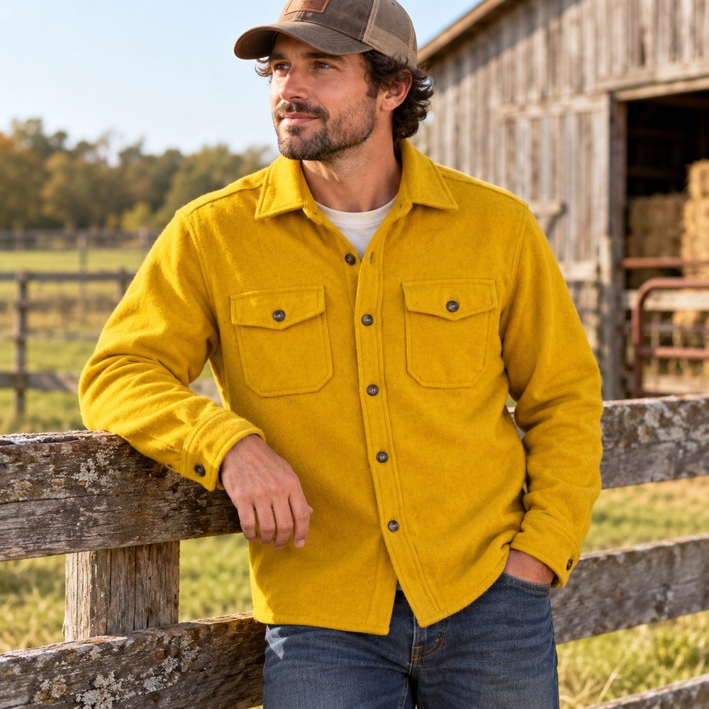 Schott NYC Shirt Jacket Yellow Wool Chore Coat Military Style 7810 Medium
